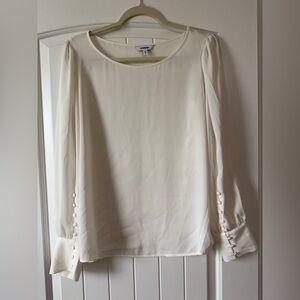 Express Satin Long Sleeve Blouse With Button Cuffs • Cream • medium
